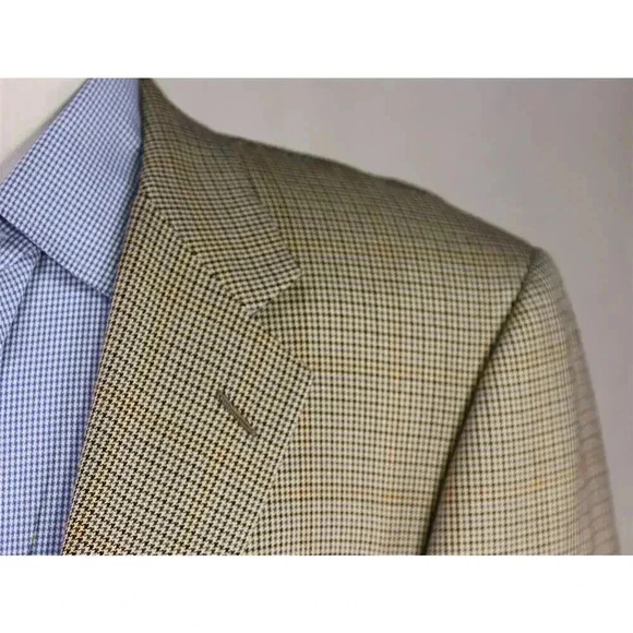 Hickey-Freeman Tan/Gray/Black Houndstooth Wool-Silk 2-Btn Sportcoat Blazer 44R - Picture 4 of 8